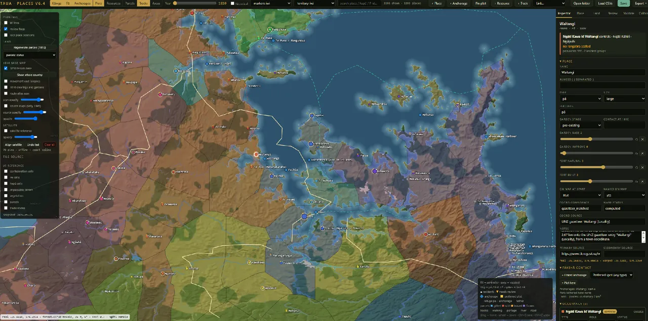 Te Pēwhairangi, the Bay of Islands, with Waitangi selected.
