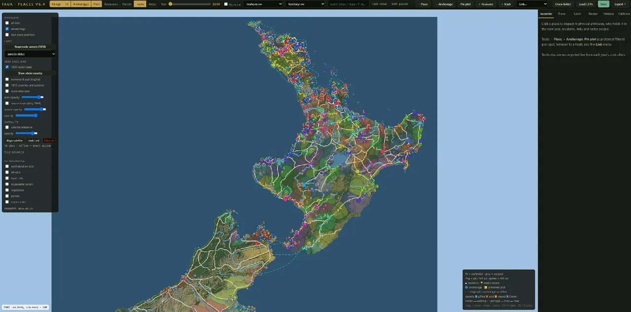 The full map in 1810, territories coloured by iwi.